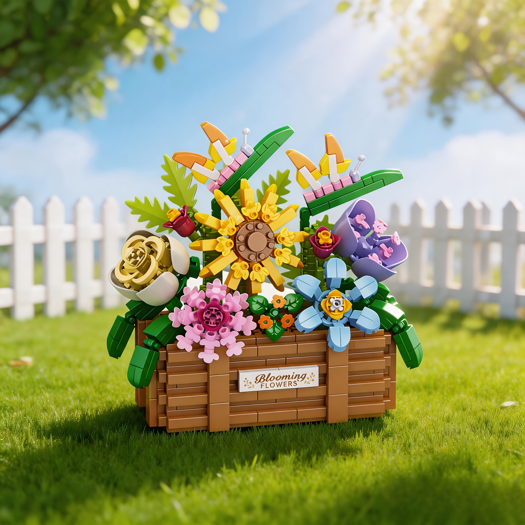 Flower Basket Building Block Set, Creative Desktop Decor